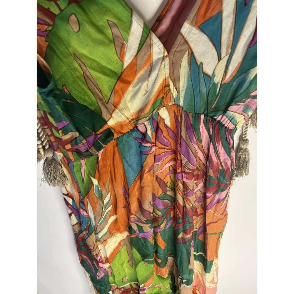 True Destinations‎ Women Tropical Midi Dress M Resort Wear Beach Travel Beads - Picture 5 of 11